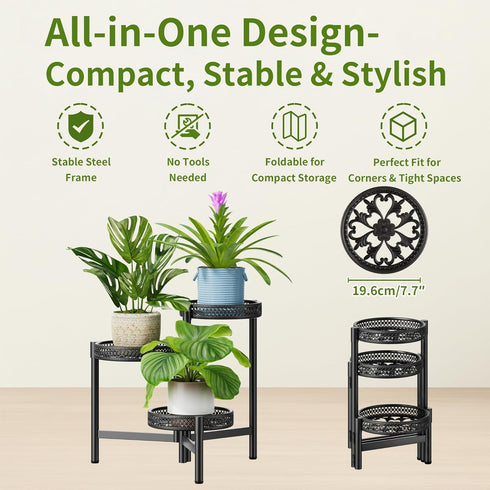NQW 3 Metal Plant Stand Indoor Outdoor, Tier Corner Tall Plant Shelf for Multiple Plants, Tiered Plant Stand, Heavy