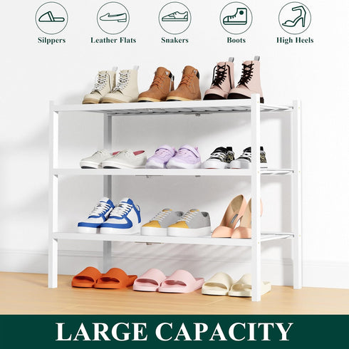 3 Closet, Smiry Shoe Rack, Tier Thick Bamboo Shoe Organizer, Stackable Free Standing Wooden Shoe Storage Shelf