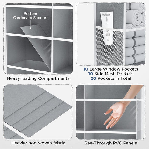 2 Pack 5-Tier 10 80 lbs Over The Door Organizer with Side Mesh Pockets & Clear Windows, Weight Capacity Hanging Storage