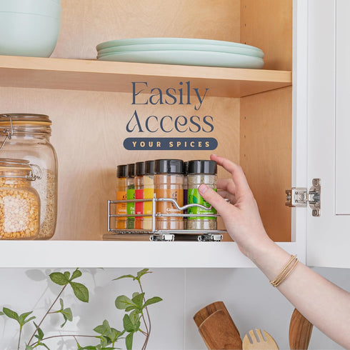 4-1/2"W 10-1/2"D 2-3/4H, Pull Out Cabinet Organizer for Spices, Cans - Heavy Duty with Lifetime Limited Warranty- Pull