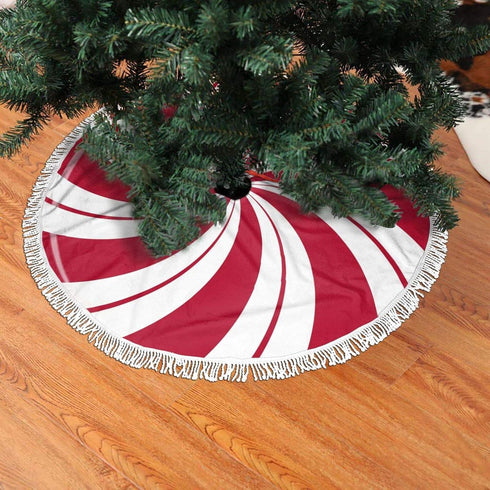 FREEHOTU Mint Sugar Double Swirl Candy Christmas Tree Skirt, Gorgeous Edge Tassel Lace for 48" Ornaments Decoration