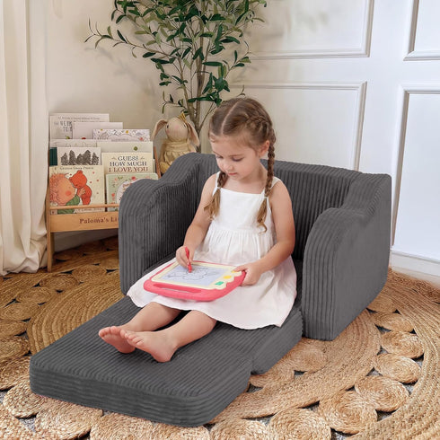 1-3 2-in-1 MeMoreCool Toddler Chair Comfy for Years Old, Corduroy Kids Couch Bed Fold Out, Foldable Baby Lounge Chair