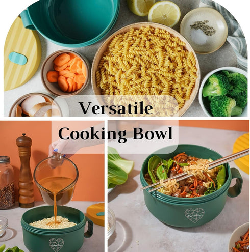 AI LOVE PEACE Microwave Ramen Soup Bowl, Instant Noodle Cooker with Lid, Microwave Safe, Perfect College Gifts