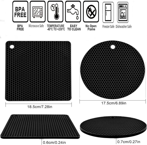 Trivets for Hot Dishes, Silicone Hot Pads for Kitchen, Multi-Purpose Heat Resistant Mat Potholders, 2 pcs Square and 2