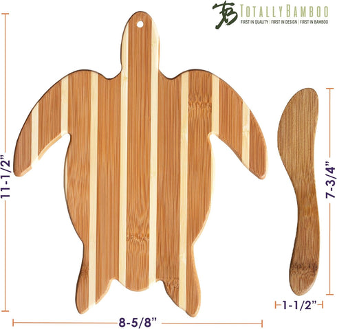 Totally Bamboo Sea Turtle Charcuterie Board Gift Set with Spreader Knife, 11-1/2" x 8-5/8"
