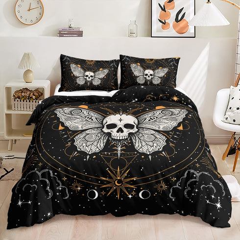 HOSIMA Butterfly Bedding Set for Girls Gothic Skull Boho Comforter Cover Decor