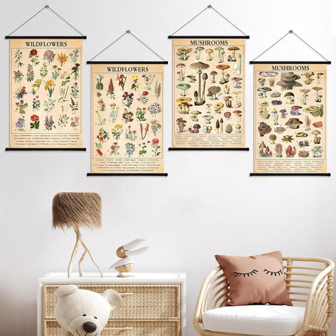 4 15.7 23.6 Inch(Cute, Lewtemi Pcs Vintage Mushroom Wildflowers Poster Fungus Butterfly Tree Wall Hanging Poster Prints