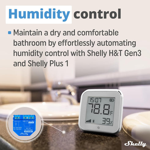 Shelly H&T Gen 3 - Wi-Fi & Bluetooth Temperature, Humidity Sensor & Weather Station, Wall Mountable, White
