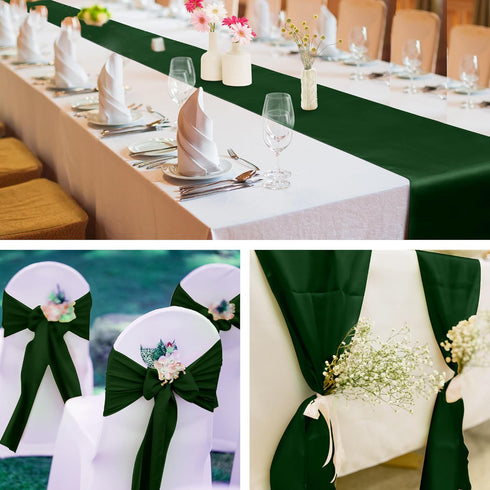 ANECO 4 Pack Forest Green Satin Table Runner 12 x 108 Inch for Wedding Banquet Party Decoration