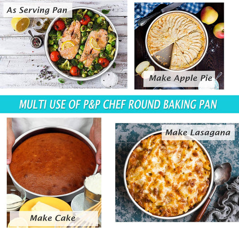 P&P CHEF Cake Pan Set of 2 - Stainless Steel Round Baking Layer Cake Pans, 9.5 Inch, Non Toxic & Easy Clean