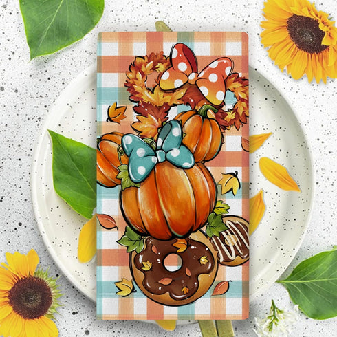 Fall Sweet Fall Cartoon Mouse Pumpkin Kitchen Dish Towels Set of 2 - Autumn Coffee Wreath Doughnut Drying Cloths