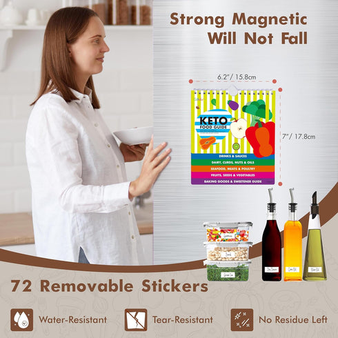 Magnetic Keto Food Cheat Sheet, Ketogenic Food Guide Booklet with 72 Removable Blank Labels Weight Loss Planning Tool Low Carb Meal Plan Recipe Guide Keto Diet for Beginning