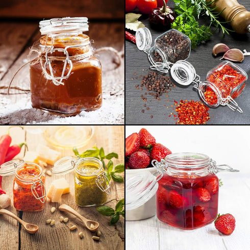 DHSBTLS 4oz Mini Square Spice Jars, 12 Pack Glass Mason Jars with Airtight Lid for Spices & Food Storage