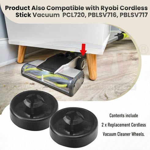 2 Pack Replacement Wheel for Ryobi Cordless Stick Vacuum 18v One+ PCL720K, PBLSV716K