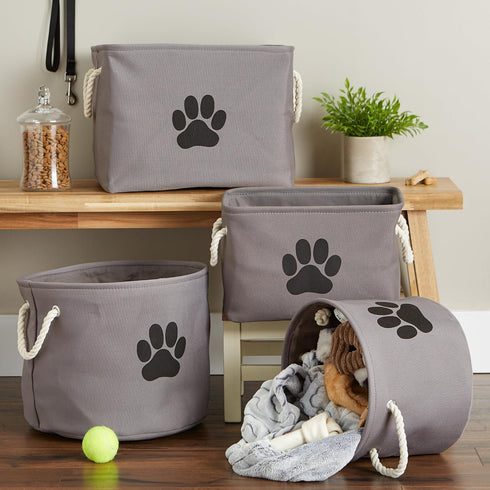 Bone Dry Medium Round Pet Storage Collection Collapsible Bin, Gray