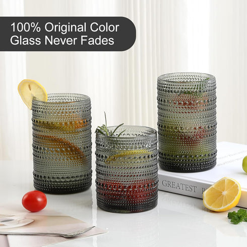ZMOWIPDL Set 8,Grey 12 oz 15oz Vintage Hobnail Drinking Glasses of & Highball Glass Cups, Kitchen Drinkware