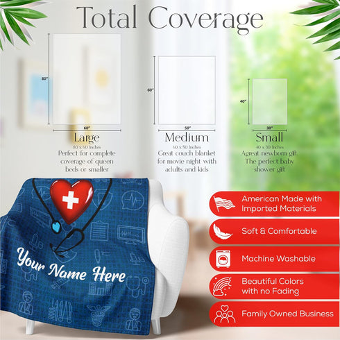Customized Nurse Blanket - Ships Next Day, Printed in USA - Soft Fleece or Sherpa Blanket - Personalized Throw, Nurse