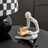 White Decor Reading Statue - Modern Abstract Thinker Sculptures - Resin Decorations for Living Room Coffee Table