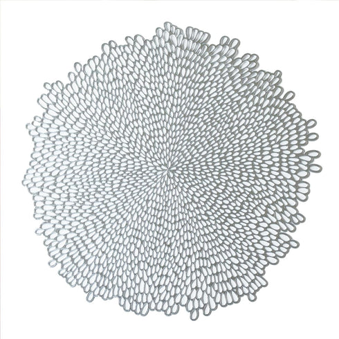 Benson Mills Bloom Pressed Vinyl Placemat Set of 4, 15.5" Round, Silver for Kitchen and Dining Table