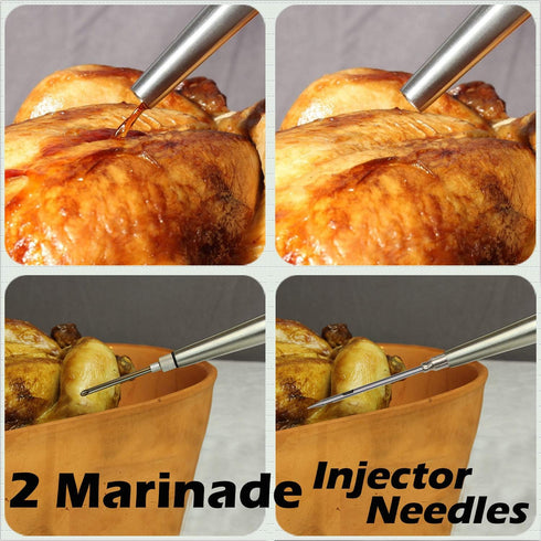 Stainless Steel Turkey Baster with Cleaning Brush - Food Grade Basting Syringe with 2 Marinade Injector Needles, Black