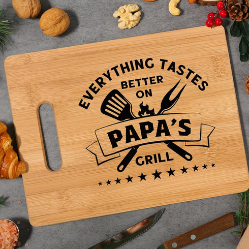Papa Gifts, Best Papa Birthday Gifts - Unique Bamboo Cutting Board Gift for Papa Grandpa - Cool Christmas Fathers Day Gift for Papa - Everything Tastes Better on Papa's Grill