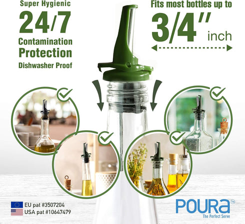 2Pack BPAFree Olive Oil Bottle Spouts, Leakproof Olive Oil Dispenser Spout with Hygienic OneHand Open/Close, Dust Cap
