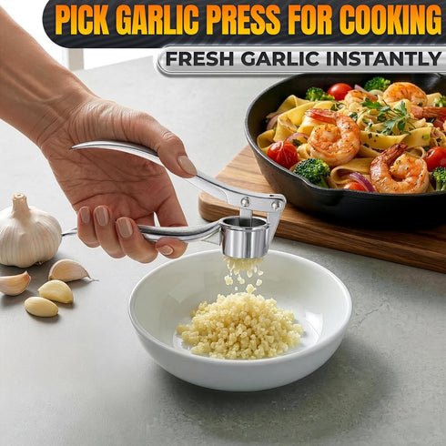 37 Stainless Steel Garlic Press - Ginger Mincer with Built-In Studs for Maximum Extraction, for Garlic, Ginger and Soft