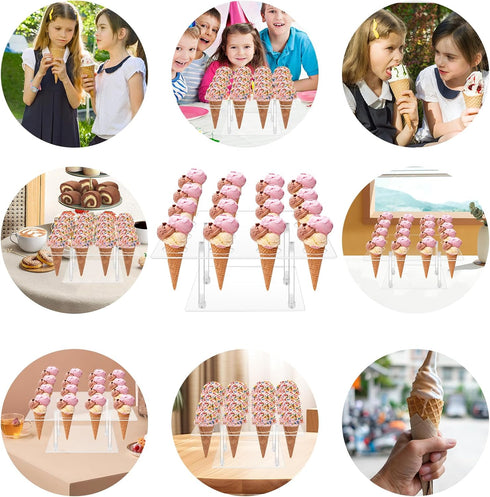 ELEGICKLIP 16 1.5 Inches Acrylic Ice Cream Cone Cupcake Stand with Holes - Great for Birthday Parties