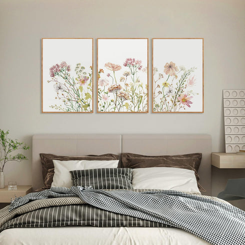 Set 3, 12 16 Inch MTFBWY Wildflower Framed Canvas Wall Art of Nursery Floral Botanical Watercolor Prints, Lightweight