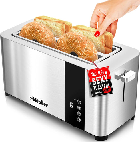 Mueller UltraToast Full Stainless Steel Toaster, 4 Slice with Long Extra-Wide Slots and 6 Browning Levels