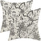 Spring Floral Birds Pillow Covers Set of 2, 18 x 18 Inch Black and White Chinoiserie Flowers Outdoor Decorative Cushion