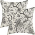 Spring Floral Birds Pillow Covers Set of 2, 18 x 18 Inch Black and White Chinoiserie Flowers Outdoor Decorative Cushion
