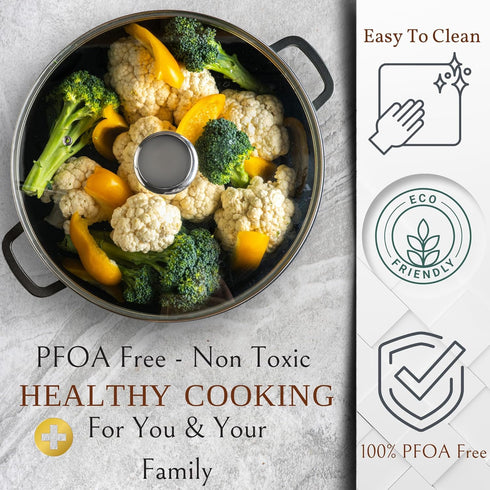 Moss & Stone 12 Inch Large Skillet with Lid, 5 Quart Nonstick Deep Frying Pan, Dishwasher & Oven Safe, PFOA Free