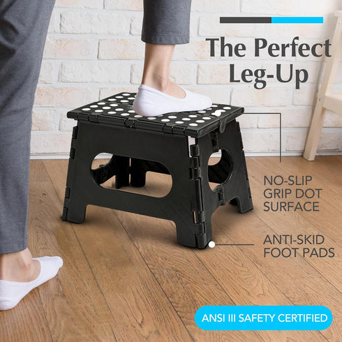 Handy Laundry Folding Step Stool - Collapsible Stool for Adults & Kids, Great for Kitchen, Bathroom, or Bedroom (Black