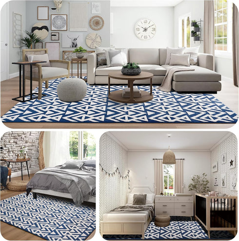 4 6 Ompaa Ultra Soft Shaggy Rugs Memory Foam Bedroom Carpet, Blue x Feet, Plush Geometric Textured Area Rugs for Living