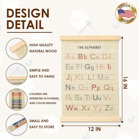 12x16 Inch (3-Pack) BEZONO Toddler Learning Posters | Wall Decor for Playroom & Nursery, Interactive Learning Posters