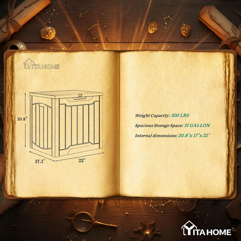 31 Package YITAHOME Gallon Outdoor Storage Box, Resin Deck Box and Waterproof Delivery Box for Gardening Tools, Pool