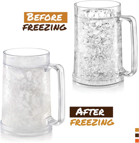 16 oz Beer Mugs for Freezer, Double Wall Insulated Plastic Glasses Perfect Frozen Beer Mugs for Home Bar Accessories,