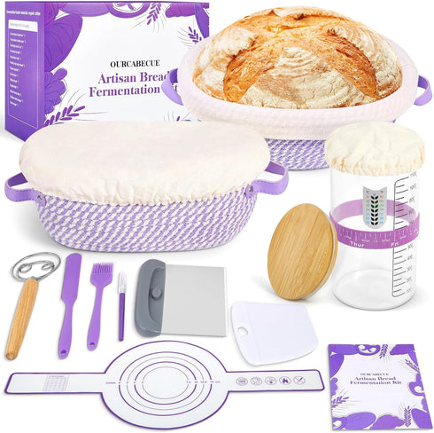 Sourdough Starter Kit - 41OZ Glass Starter Jar, 2 Cotton Rope Banneton