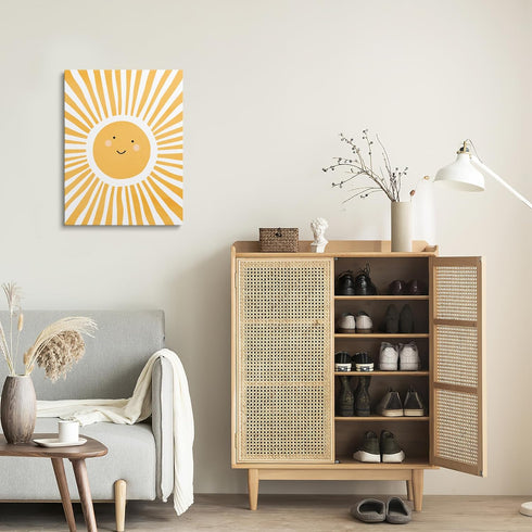 XWELLDAN 11 14 Inch, Cute Cartoon Smiling Sun Cheerful Nursery Wall Art Canvas Prints,Watercolor Boho Neutral Sun