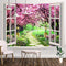 Japanese Cherry Blossom Window Tapestry, Botanical Floral Natural Landscape Aesthetic Tapestry for Home Decor