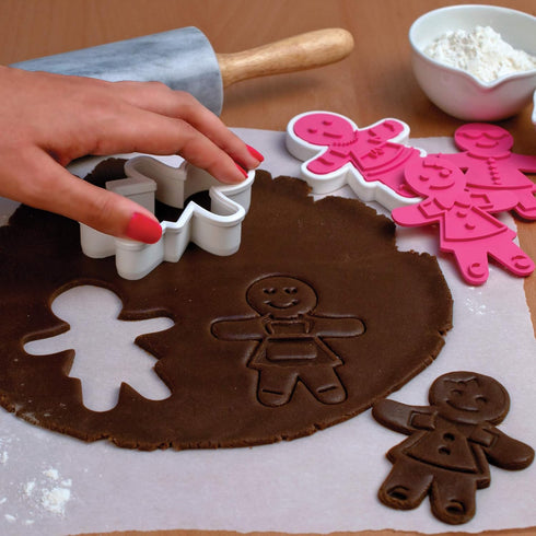 Tovolo Gingerbread Girls Templates Reverse, Set of 6 Cookie Stamps with Cutter, Dishwasher Safe