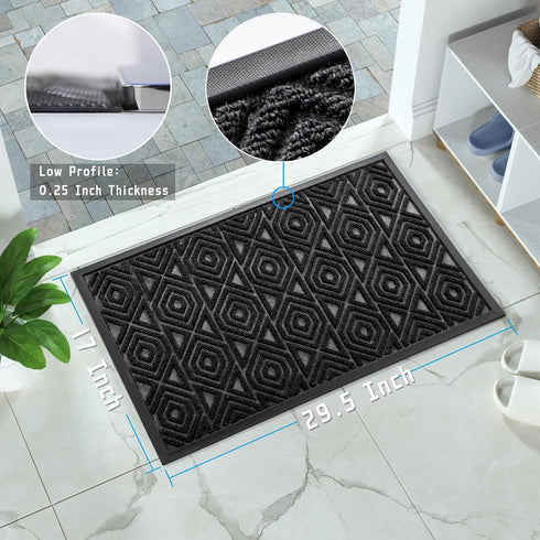 Yimobra Outdoor Indoor Welcome Mat, Heavy Entry Front Door Mat, Stain & Fade Resistant, 29.5 x 17, Black