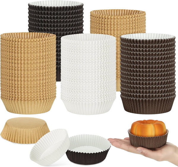 Uiifan 300 Pack Disposable Round Cupcake Liners, Microwave Safe Paper Bakeware in 4 Colors
