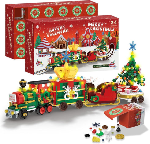 Advent Calendar 2025 Train Building Blocks Set, 24 Days Surprise Christmas Countdown