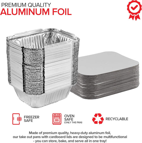Stock Your Home 1 Lb Aluminum Disposable Cookware with Lids (25 Pack) - Foil Pans & Cardboard Lids for Takeout