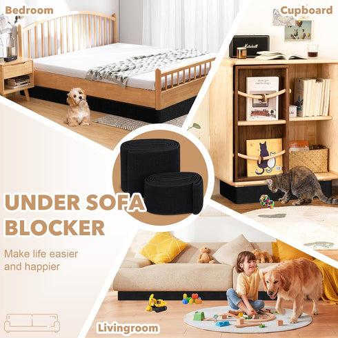 sunoyar (3" 132" Elastic Under Couch & Bed Blocker for Kids & Pets Toys Adjustable Gap Guard Stops Lost Toys, No Tools