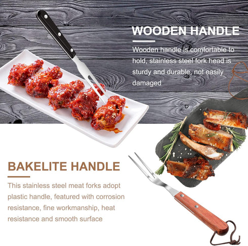2 Pieces Meat Fork Stainless Steel Carving Fork with Wood Handle, BBQ Grill Steak Tool for Kitchen Cooking Grilling