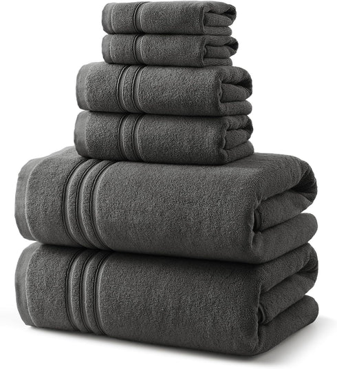 REDKISS Dark Gray Towels Set 6 Piece Cotton Towel Sets with 2