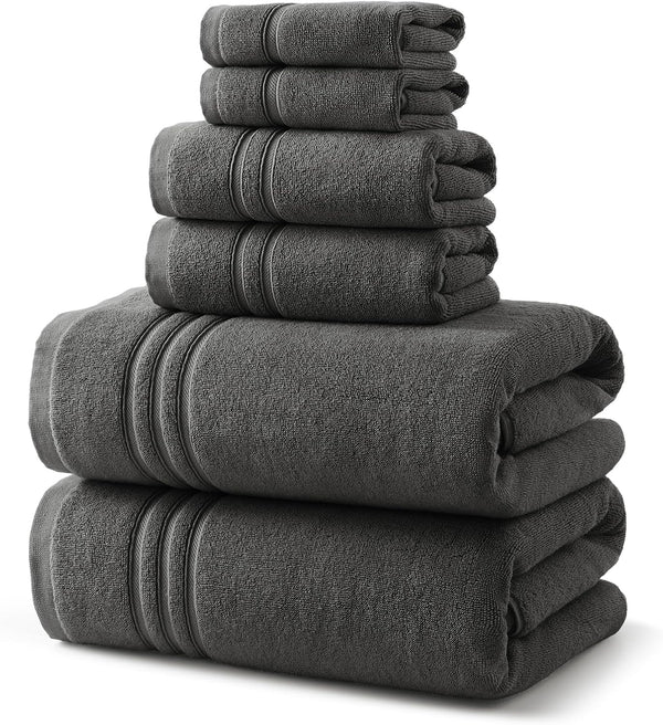 REDKISS Dark Gray Towels Set 6 Piece Cotton Towel Sets with 2